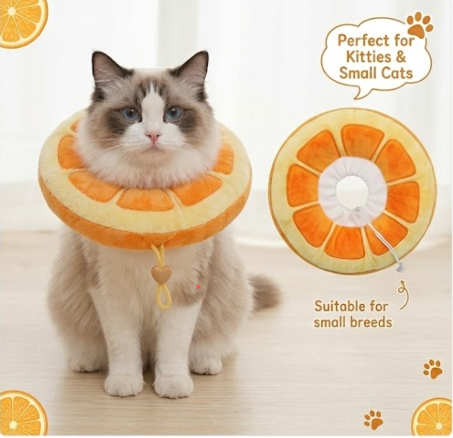 Plush Orange Slice Pet Recovery Collar | Soft & Adjustable Cone for Cats & Small Dogs